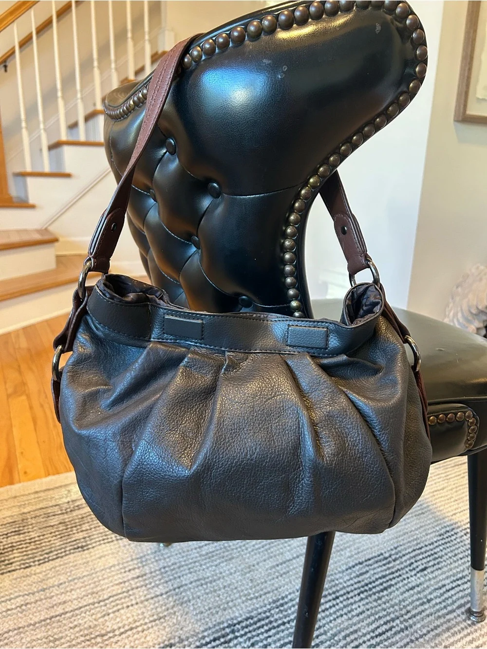 Simply Vera Vera Wang Black Slouchy Hobo Shoulder Bag with Brown Strap